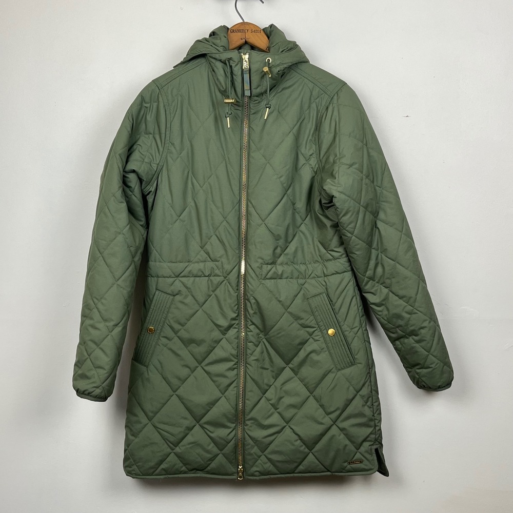LL Bean Womens Beans Cozy Quilted Coat Sage Green Hooded Insulated 518312 Small